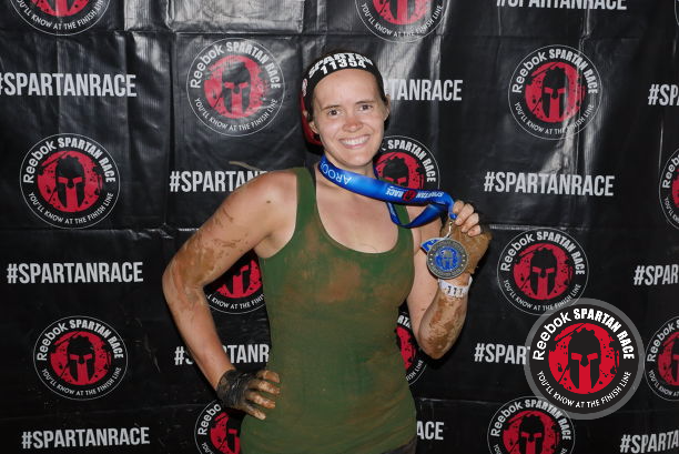 Amanda Vosloh-Bowyer with her Spartan Virginia Super 2015 at Wintergreen finisher's medal.